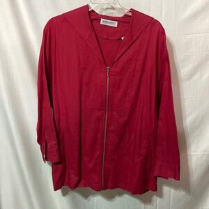Marsh Landing ll 2x red linen cotton full front zip long nautical jacket euc